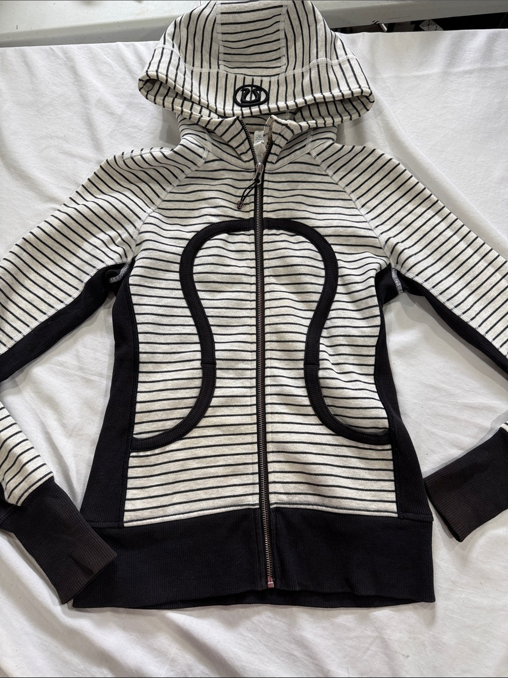 lululemon athletica Cream & Black Striped Hooded Zip Jacket